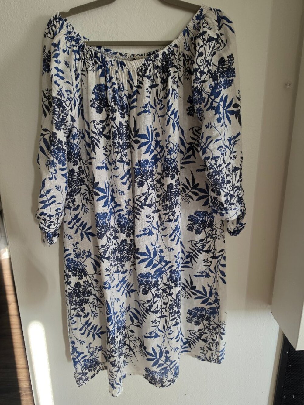 Francesca Betti Blue Floral Linen Dress Italy L
